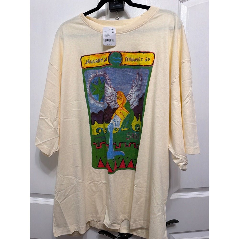 Free People Sabbi Aquarius Zodiac Graphic T-Shirt Cream Oversized Large NWT